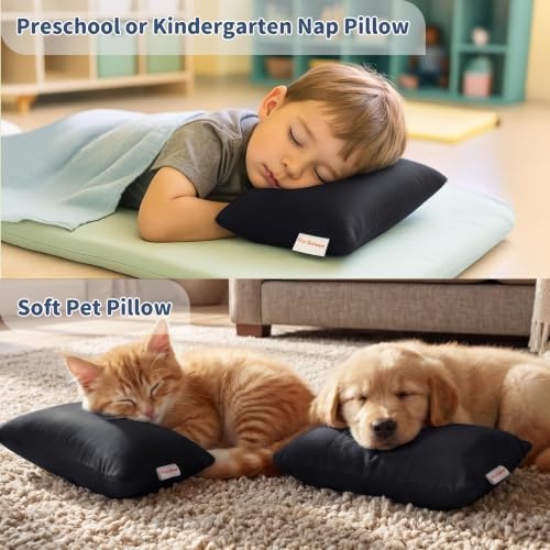 Pro Goleem 2-Pack Small Pillow, 7"x11" Mini Pillow for Travel, Camping, Sleeping, Nap & Neck, Lumbar, Knee Support, for Office, Bed, Car, Air, Tiny Cushion for Kids, Pets, Adults (Black)
