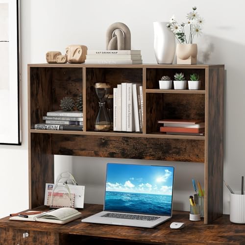 Giantex Desktop Bookshelf, Countertop Storage Hutch with 4 Shelves for Computer Desk, Dressing Tabletop Display Rack, Multipurpose Desk Hutch Storage Organizer for Home Office Dorm (Rustic Brown)
