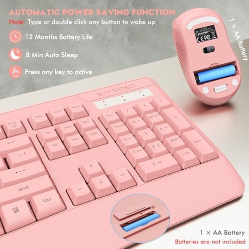Wireless Keyboard and Mouse Combo, Full Size Ergonomic with Wrist Rest