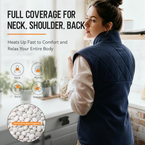 Weighted Heating Pad for Back Neck and Shoulders – Electric Shoulder Heating Wrap with 6 Heat Settings, 4 Auto-Off Timers, Fast Heating, Ultra-Soft Plush, Machine Washable – Gifts for Women and Men