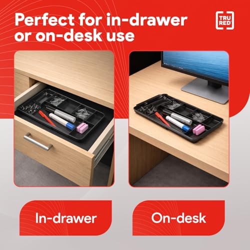TRU RED Expandable Plastic Drawer Organizer, 7-Compartment, Black