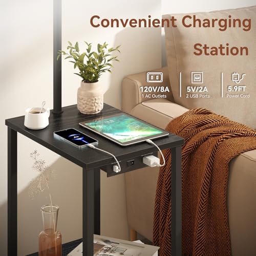 SUNMORY Floor Lamp with Table Shelves, End Side Table for Living Room
