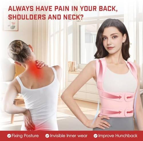 Posture Corrector for Women & Men, Adjustable Back Brace Shoulder Straightener with Full Back Support for Upper & Lower Back Pain, Spine Alignment, Hunchback & Scoliosis Relief (Large, Pink)