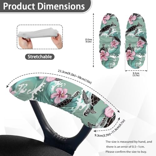2 Pieces Chair Armrest Slipcovers, Turtle Hibiscus Print Office Chair Arm Pad Covers, Skin Friendly Stretchy Office Chair Armrest Covers, Home Decorative Accessories