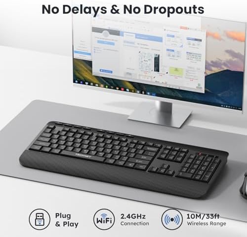 TECKNET 2.4GHz Wireless Ergonomic Keyboard with Full Size Wrist Rest