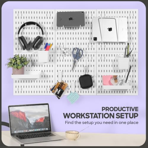 6-Piece Wall Mounted Pegboard Organizer, Holds Up to 35 lbs, Heavy Duty Pegboard Wall Panels with Adjustable Shelves, Hooks & Storage Containers for Garage, Workshop, Office, Craft Room