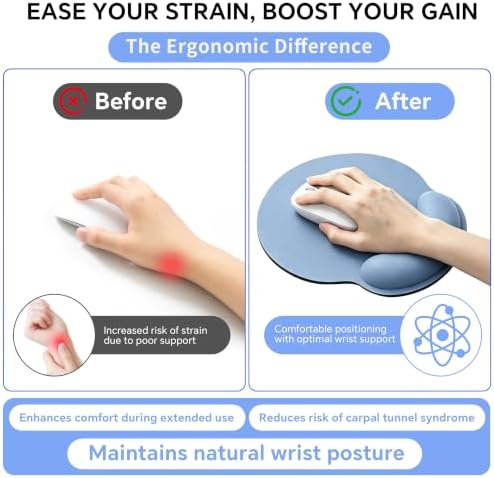 Ergonomic Mouse Pad with Wrist Rest, Lycra Surface, Blue