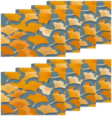 Shrahala Autumn Ginkgo Leaves Set of 8 12 X 18 Inch Linen Placemats, Yellow Leaves Blue Background Burlap Table Mat Washable Double Layered Heat Insulation for Indoor