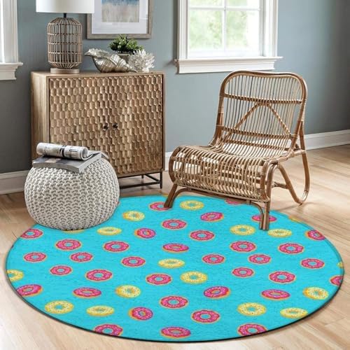 Soft Round Yoga Carpet, Large Home Decor Mat, Non Slip Machine Washable Kitchen Office Circle Rug Donut Food Pattern, 36inch