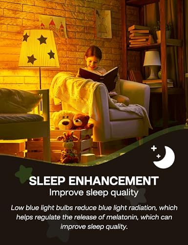 Amber Light Bulbs for Sleep 4 Pack: 1800K, 9W 60W Equivalent, E26