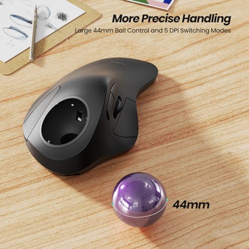Nulea M505A Wireless Trackball Mouse Ergonomic 44mm Index Finger Control