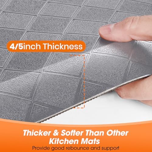 4/5 Inch Extra Thick Kitchen Mats for Floor,Non Slip Anti Fatigue Kitchen Rugs,Waterproof Stain Resistant Sink Mat,Cushioned Standing and Comfort Mats for Office (17"x39" Grey)