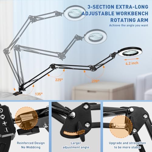 HITTI 12X Ultra Long Magnifying Glass with Light and Clamp