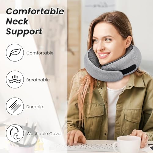 SZXYX Travel Pillows - 100% Pure Memory Foam Neck Pillow for Airplanes, Comfortable Breathable Cover, 360° Support Stowable Pillows for Sleeping, Car, Airport Travel Essentials, Charcoal Grey