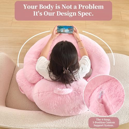 17" Reading Pillow for Bed,U Shaped Arm & Elbow Support,Pink Faux Fur
