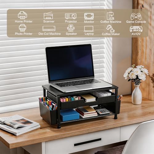 Printer Stand for Desk, Desktop Printer Shelf for Home Office, Black