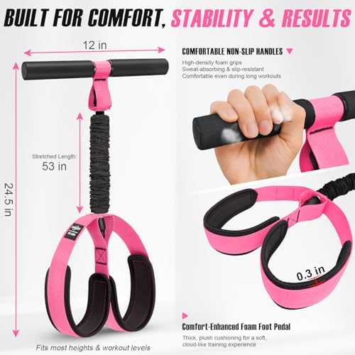 Pedal Resistance Band with Handle, Upgraded Durable Thickened Latex Tubes and Soft Foam Fabric Foot Pedal, Sit Up Exercise Equipment for Abdomen, Waist, Arm, Core/ABS, Leg, Physical Therapy