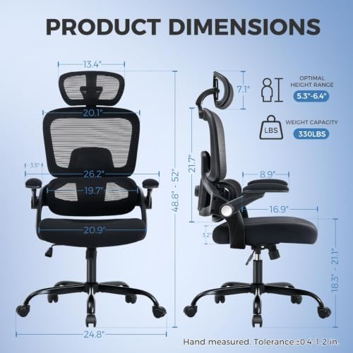 Office Chair with Adjustable Lumbar Support, Ergonomic Desk Chairs, Black