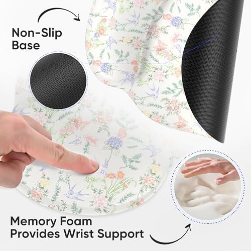 RICHEN Ergonomic Mouse Pad with Wrist Support,Non-Slip Rubber Base for Computer Laptop & Mac,Lightweight Rest for Home,Office & Travel (Flowers Swallows)