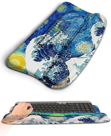 Ergonomic Wave Wrist Rest with Keyboard Stand, Cushioned Palm Rest, Comfortable Integrated Memory Foam for Natural Typing and Relieve Wrist Pain, Starry Night Waves