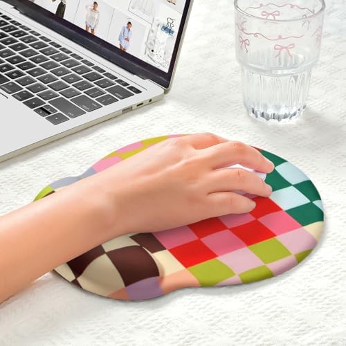 Retro Checkered Mouse Pad with Support Wrist Rest,Cute Funny Boho Ergonomic Mouse Pad with Non-Slip Base for Office Gaming Working Computers,Desk Accessories Pain Relief,Retro Colorful