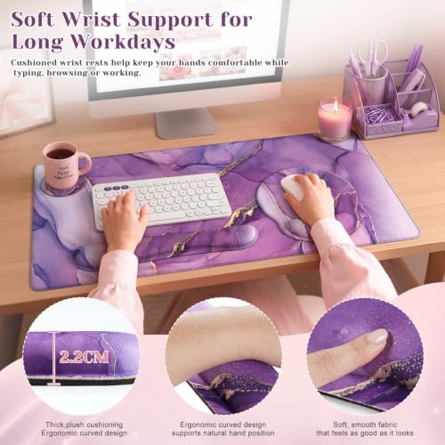 iCasso Purple Keyboard Mat 35.4"x15.7", Desk Blotter for Workspace