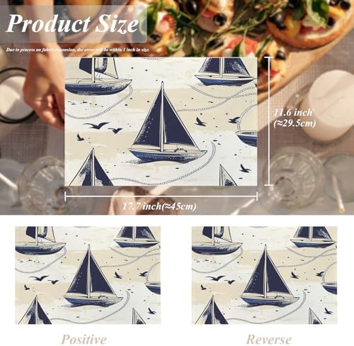 Shrahala Maritime Ocean Placemats, Boat Nautical Elements Table Mat Linen Burlap Washable Double-Deck Heat Insulation for Dining Table Kitchen Table Set of 4 (12 x 18 inch)