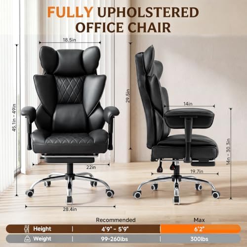 Leather Big and Tall Office Gaming Chair with Footrest Ergo Lumbar Support