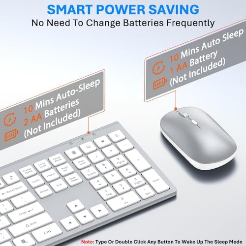 Wireless Keyboard and Mouse Combo, Ultra Slim Full Size Silent Keyboard