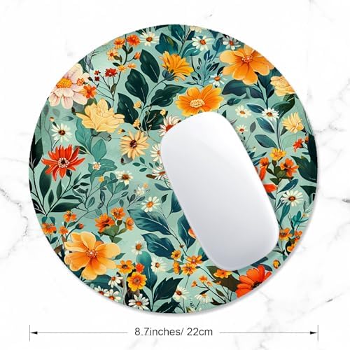ITNRSIIET Round Mouse Pad with Stitched Edge Premium-Textured Waterproof Non-Slip Rubber Base Desktop Protection Mat Diameter 8.7 inches, Beautiful Flowers
