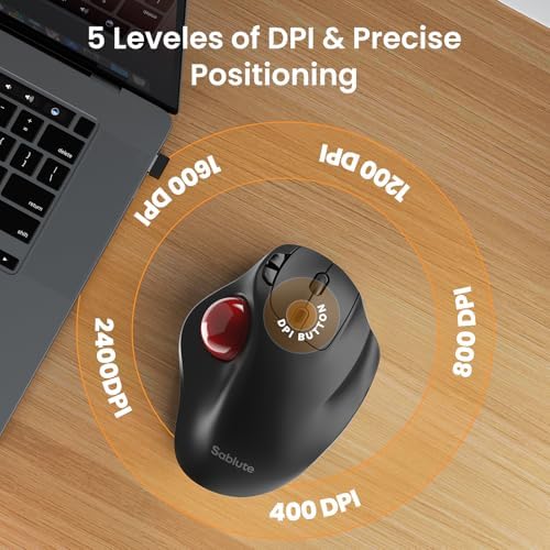 Wireless Trackball Mouse, Rechargeable Thumb Control 3 Devices - Red Ball