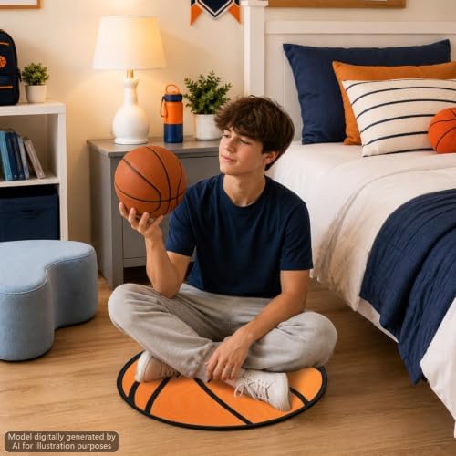 12Pcs Sports Themed Carpet Circle Seats 16x16 Inch Round Classroom Rug Baseball Basketball Football Rugby Soft Non-Slip Washable Floor Cushions Ball Sports Fluffy Mat for Back to School Home Supplies