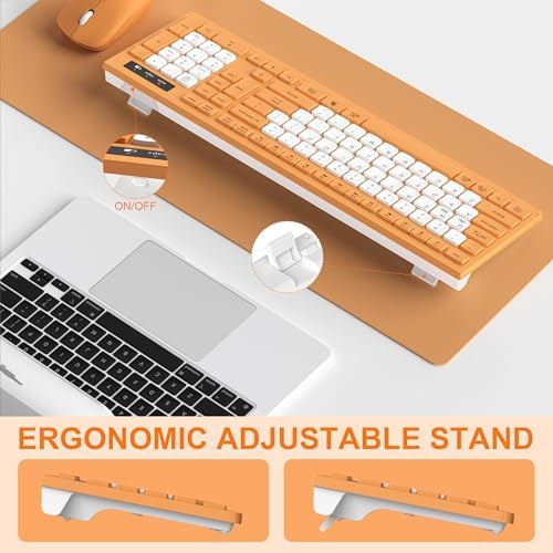 Wireless Keyboard and Mouse Combo Silent for Office and Home(Orange-B)