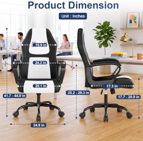 PayLessHere Gaming Chair Ergonomic Office Chair Computer Chair with Lumbar Support Ergonomic Pu Leather Adjustable Height Executive Chair for Women Men and Adults,White