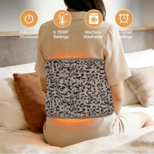 Electric Heating pad for Back Neck Shoulder Knee Arms Legs- Electric Heat Pads with 6 Heat Settings & Auto Shut Off &Dry/Moist Heat Heating Pad for Birthday Mother Father Girl Men Women, Leopard
