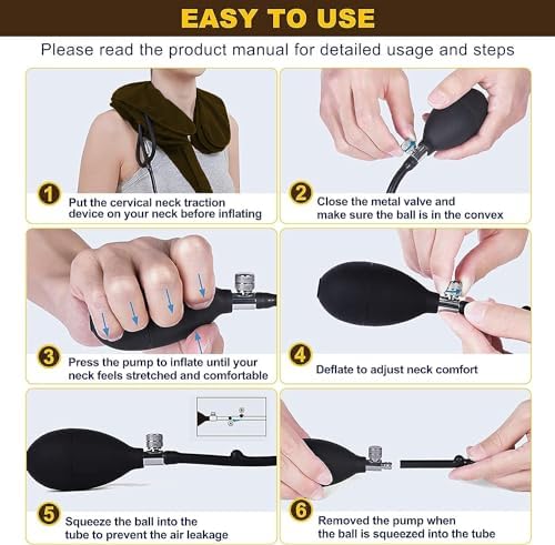 Cervical Neck Traction Device for Neck Pain Relief, Adjustable Inflatable Neck Stretcher Neck Brace, Neck Traction Pillow for Use Neck Decompression and Neck Tension Relief (Brown)
