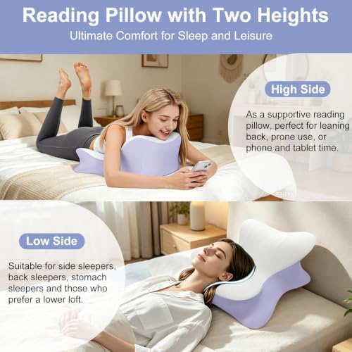 Cervical Neck Pillow for Pain Relief, Ergonomic Reading Pillow for Bed