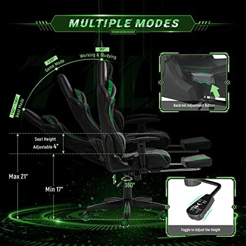 AA Products Gaming Chair High Back Ergonomic Computer Racing Adjustable Gamer Chair with Footrest, Lumbar Support Swivel Chair – Blackgreen
