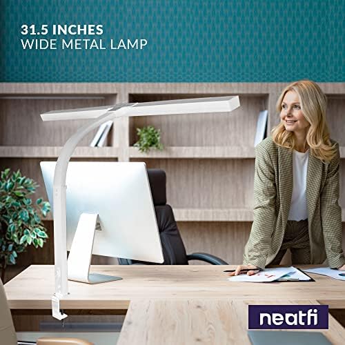 Neatfi 3,000 Lumens LED Desk Lamp with Clamp | Dimmable | 5 Brightness Levels & 5 Light Modes | Memory Function | Eye-Caring Flexible Lamp for Home & Office (31.5 Inches, White)
