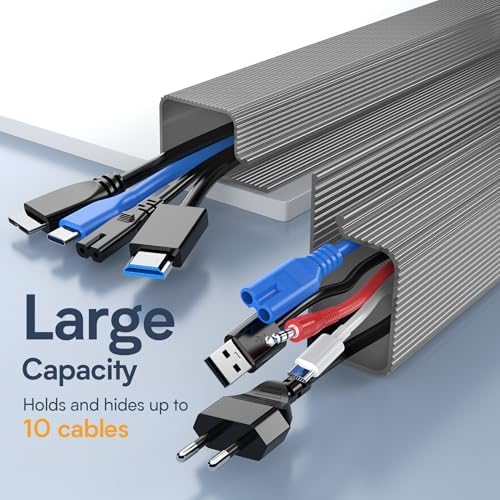 Delamu 2 Pack 15.7in Under Desk Cable Management, 2 Pack Safe Tidy Cable Management Under Desks for Home Office, Cord Organizer for Desk, Wire Organizer Kit, Grey