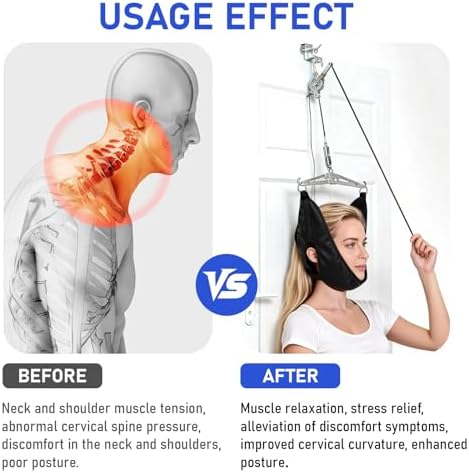 Cervical Neck Traction Device Over-The-Door, Adjustable Portable Neck Stretcher, Neck Sling for Spine Decompression, Adjustable Tension Levels Ideal for Homes, Offices, and Break Rooms
