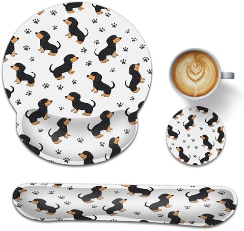 Wrist Rest Mouse Pad and Keyboard Support Set,Cute Dachshund Dog Paw 3 in 1 Ergonomic Memory Foam Mousepad with Non Slip Base, Gaming Mouse Pad for Office and Home