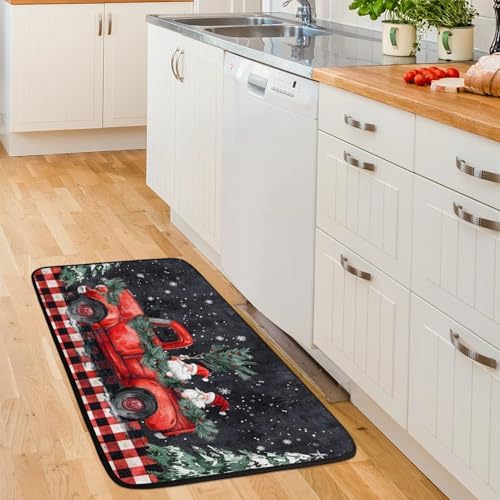 Kitchen Mats, Santa Claus Truck Kitchen Rugs, Cushioned Anti Fatigue Kitchen Mats, Non-Slip Standing Desk Mat, Absorbent Kitchen Rug for Floor, Kitchen, Office, Sink, 20"×39"
