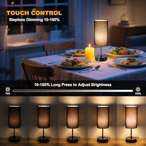 Unicozin Table Lamp with 3 CCT (3000K/4500K/6500K), Stepless Dimmable Bedside Lamp with 7 Color Changing, Modern Nightstand Light with Black Shade for Bedroom, Kids Room, Home, Office