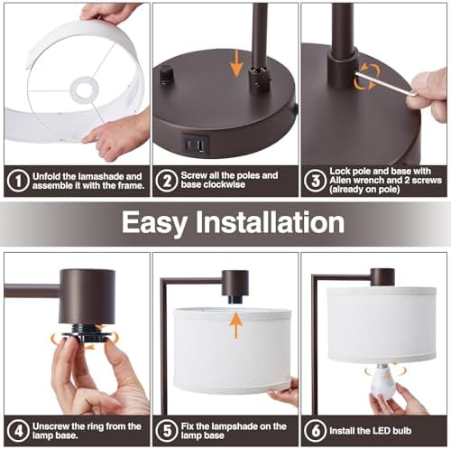 Luvkczc Table Lamp Set of 2, Dimmable Bedside Lamp for Night Stand, USB A+C