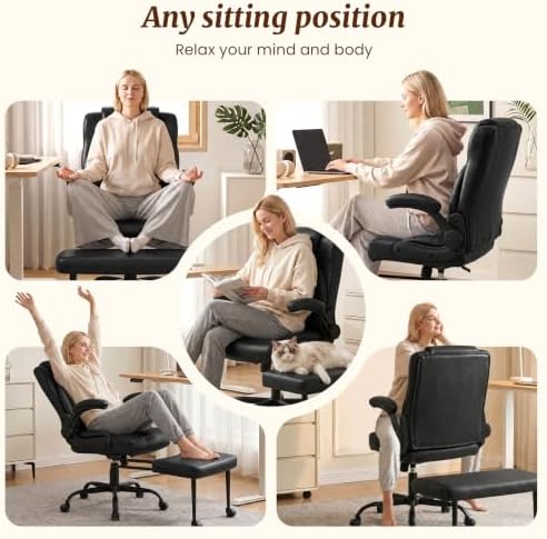 Wide Cross Legged Office Chair with Swivel Footrest and Flip-Up Armrests