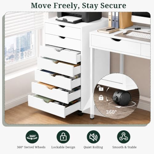 7 Drawer Mobile File Cabinet, Vertical Rolling Filing Cabinet
