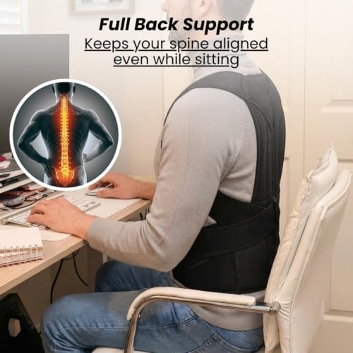 Medira RodPosture Back Brace for Women & Men, Posture Corrector (Black,XL)