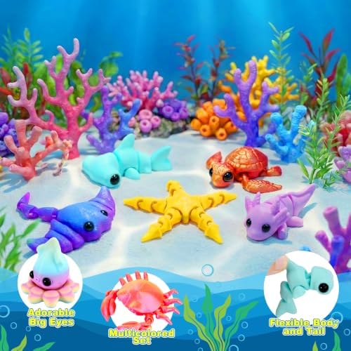 15pcs 3D Printed Animals, Multicolor Ocean Figurines for Kids