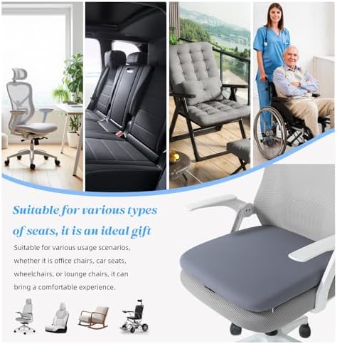 SheRest Office Chair Cushion with Straps, Memory Foam Seat Cushion with Removable Cover, Suitable for Office Chairs, Car Seats, and Airplane Seats, Gray, Large